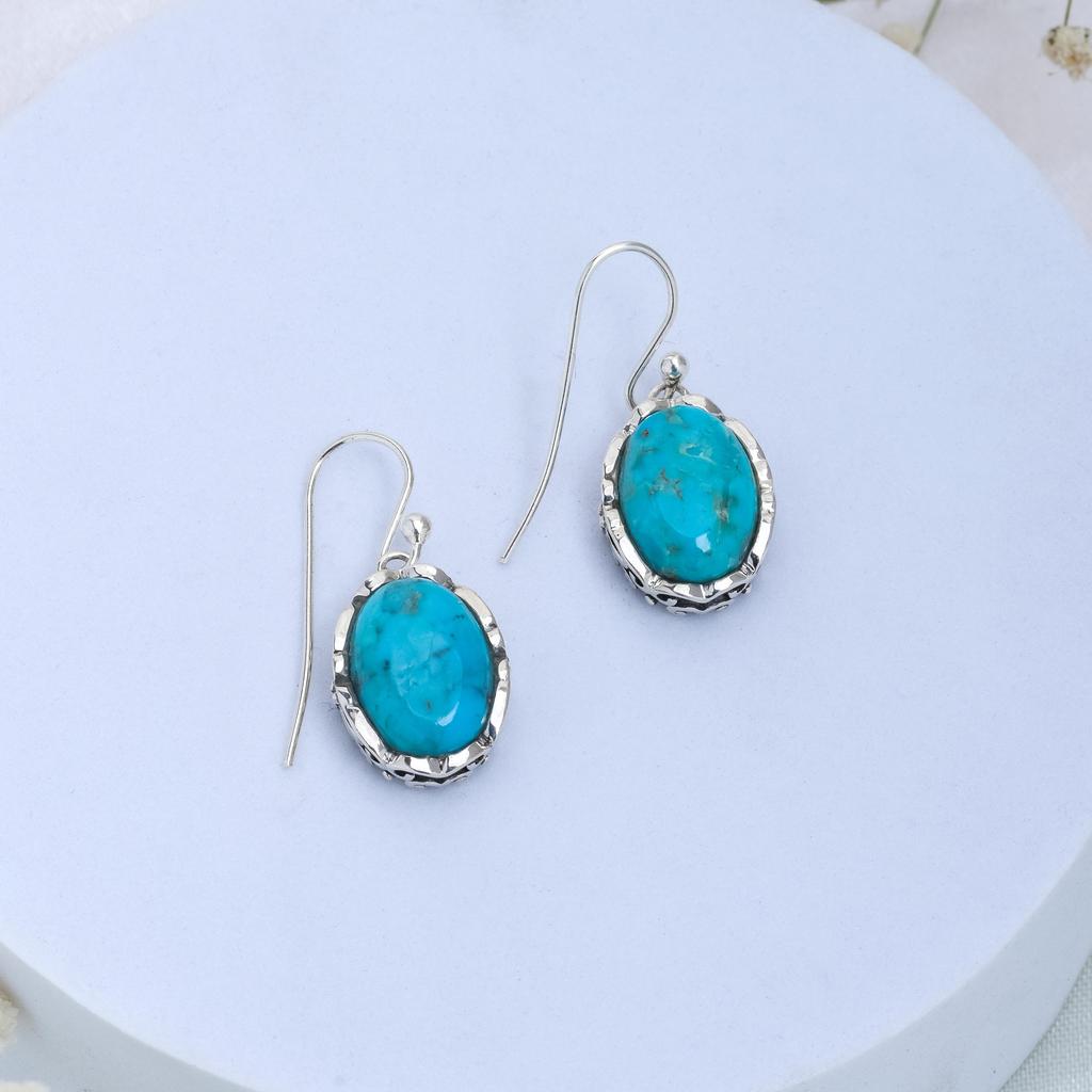 Mohave Turquoise Drop Earrings: 925 Sterling Silver Jewelry