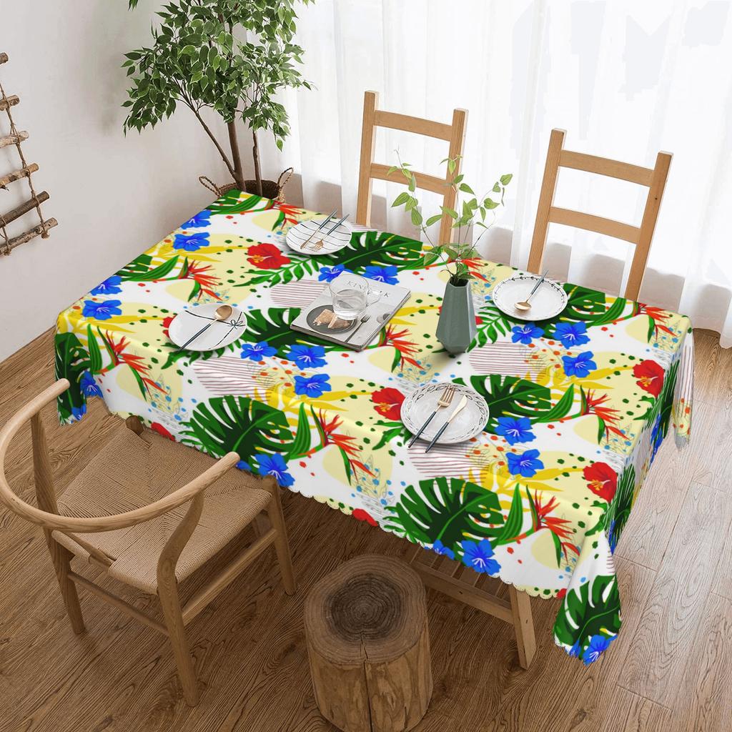 Rectangular Hawaiian Style Tropical Botanical Flowers Table Cloth Oilproof Tablecloth Outdoor 45"-50" Table Cover