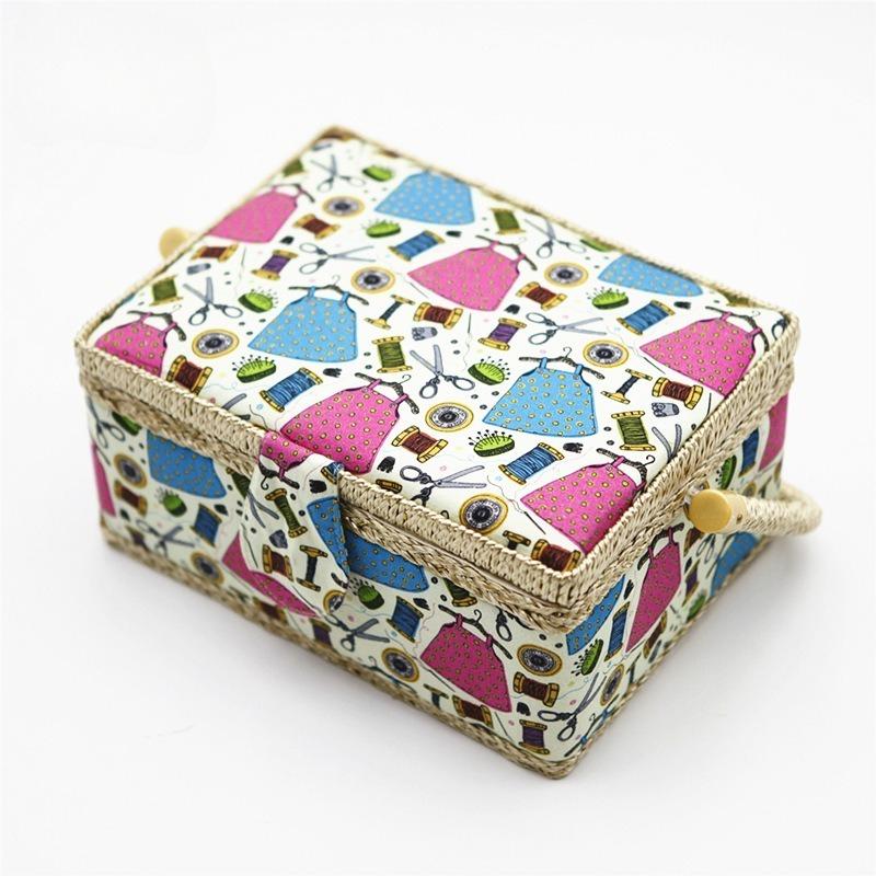 Fabric Home Sewing Box European Style Rose Pattern Needle and Thread Storage Basket Portable Craft Organizer for Daily Use DIY