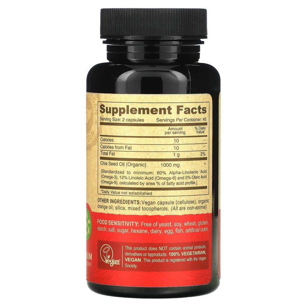 Premium Vegan Chia Seed Oil, 90 Veggie Capsules
