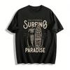 California Surfing Paradise Skeleton Coconut Tree Print Tee Pure Cotton T-shirt