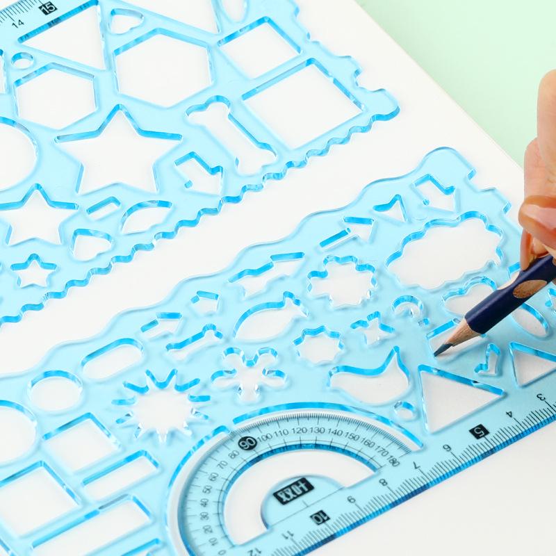 Multi-functional Geometric Ruler Set for Primary Students: 7-Piece Drawing and Painting Kit with Ever-changing Kaleidoscope Ruler
