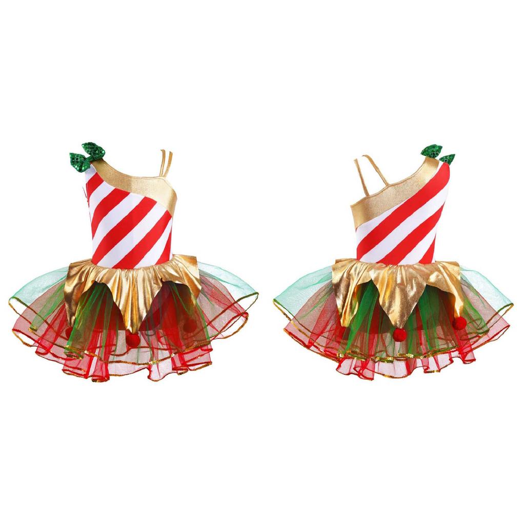 Kids Girls Stylish Dance Clothing Stage Performance Mesh Tutu Dress Christmas Carnival Cosplay