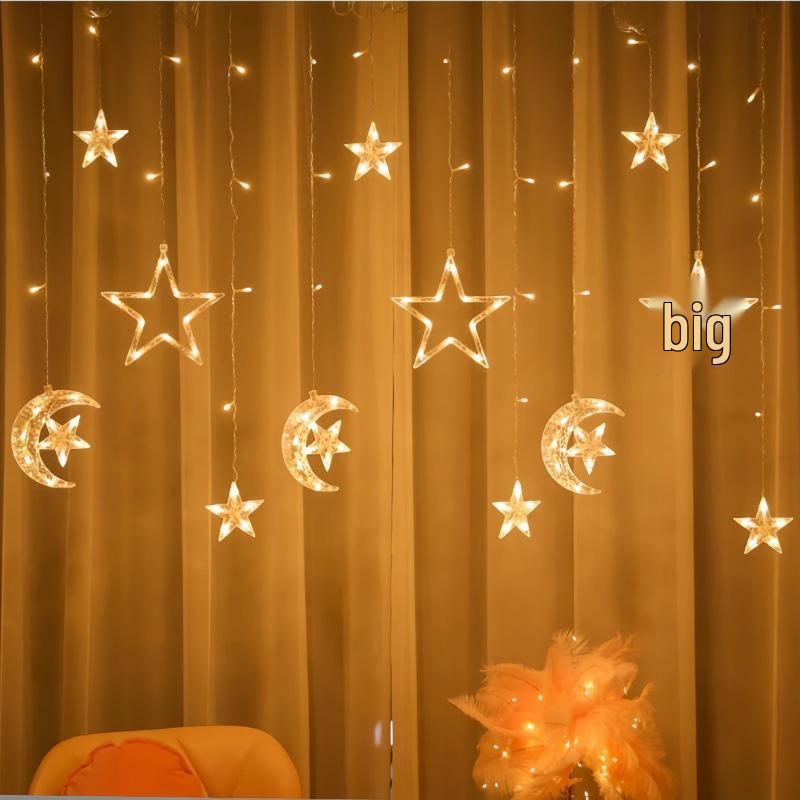 Twinkling LED Curtain Lights with Wishing Ball, Star, and Bell Accents for Christmas and Birthday Decor