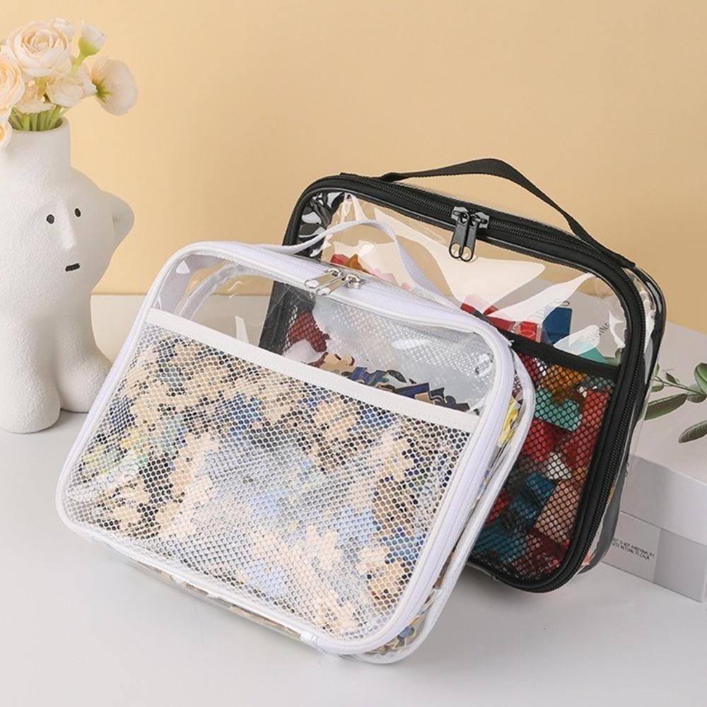 PVC Transparent Mesh Storage Bag Waterproof Zipper Bag Portable Makeup Storage Bag  Travel
