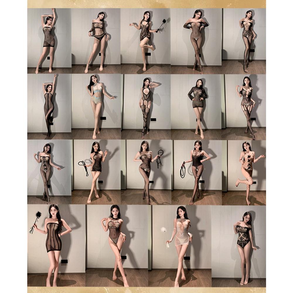 Night Crisp Erotic Underwear, Black Hollowed-out Sexy One-piece Mesh Clothes, Open Large Size, Revealing Breasts, Pure Desire Deep V Mesh Socks 2 Zime