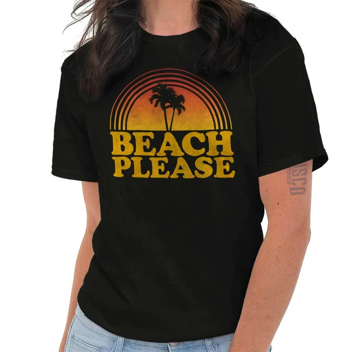 Beach Please Summer Vacation Spring Break Womens Graphic Crewneck T Shirt Tee XXL