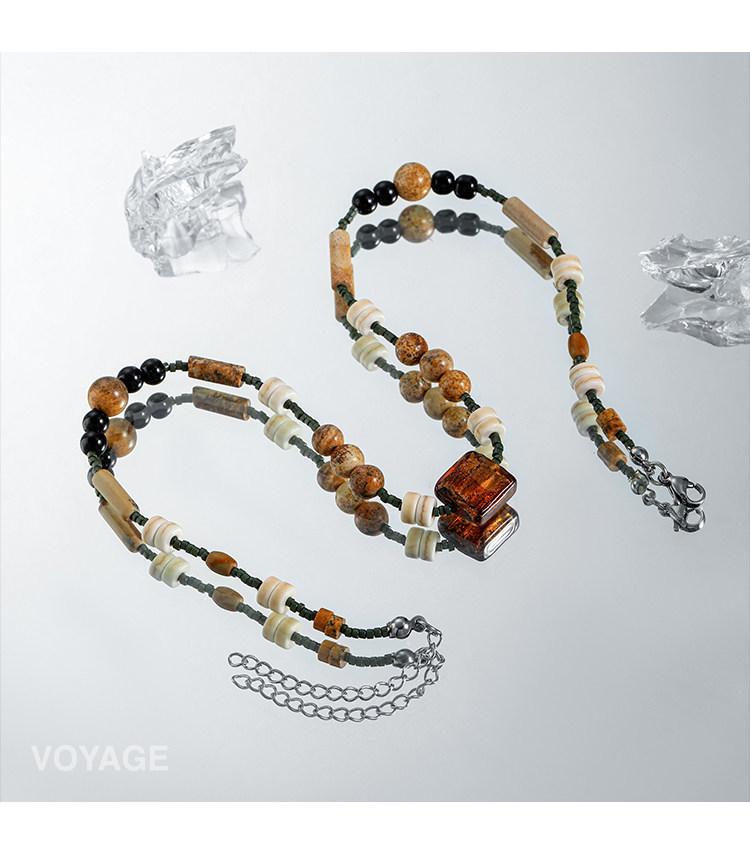 Natural Stone Retro Beaded Necklace: Women's Luxury Clavicle Chain, New Chinese Style, Trendy National Aesthetic Accessory