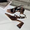 Pesstwei New Fashion Leopard Print Narrow Band Buckle Strap Women Pumps  Elegant Square Toe High Heels Wedding Party Shoes