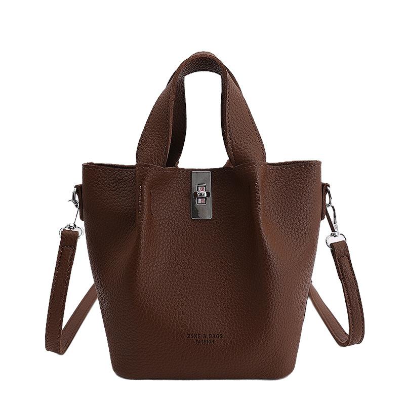 Single Shoulder Bag, Fashionable Handbag, High-end Bucket Bag, Women's Small Clutch Bag, Lychee Pattern Handbag