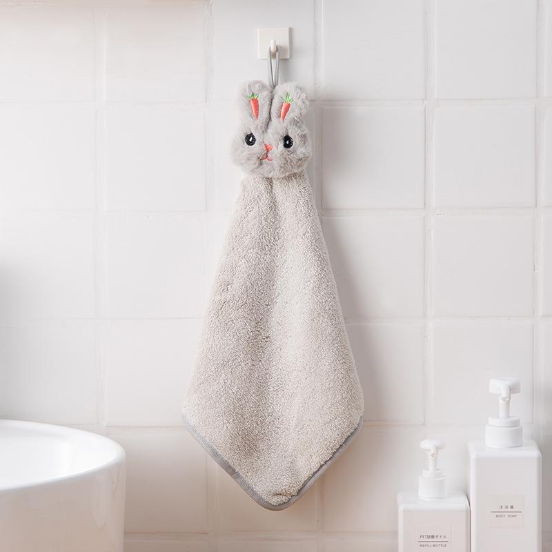 Adorable Cartoon Star Rabbit Hand Towel - Coral Fleece, Quick-Drying, Absorbent, Cute for Kids 19×25±1cm