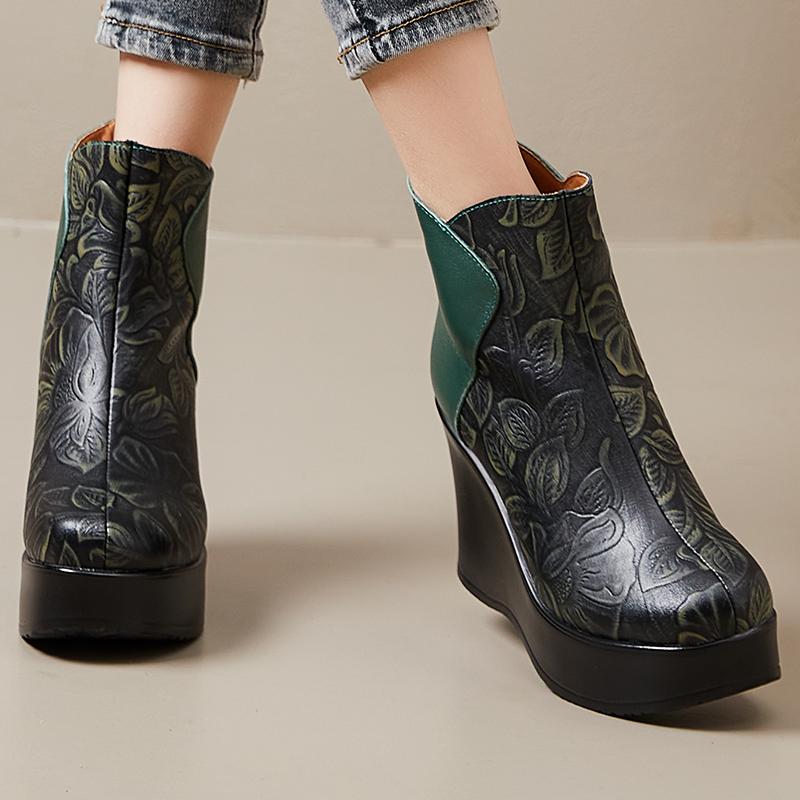 Fashion GKTINOO 2025 Genuine Leather Winter Boots Shoes Women Ankle Boots Female Wedges Boots Women Boot Handmade Platform Shoes Warm