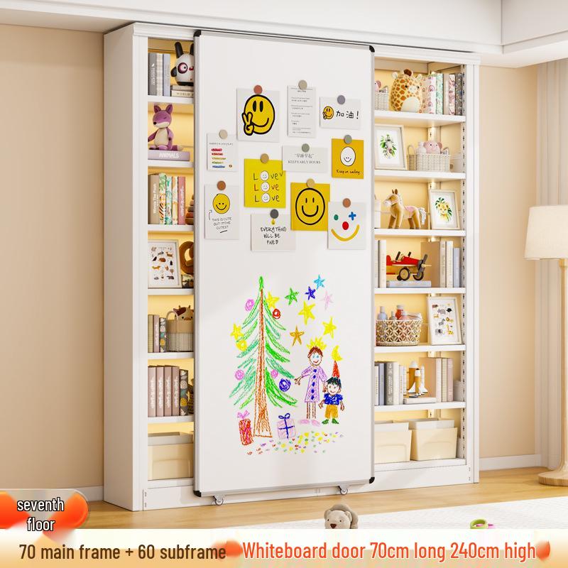 Steel Bookshelf with Whiteboard Doors, Multi-Layer Library Bookcase, Children's Picture Book Rack