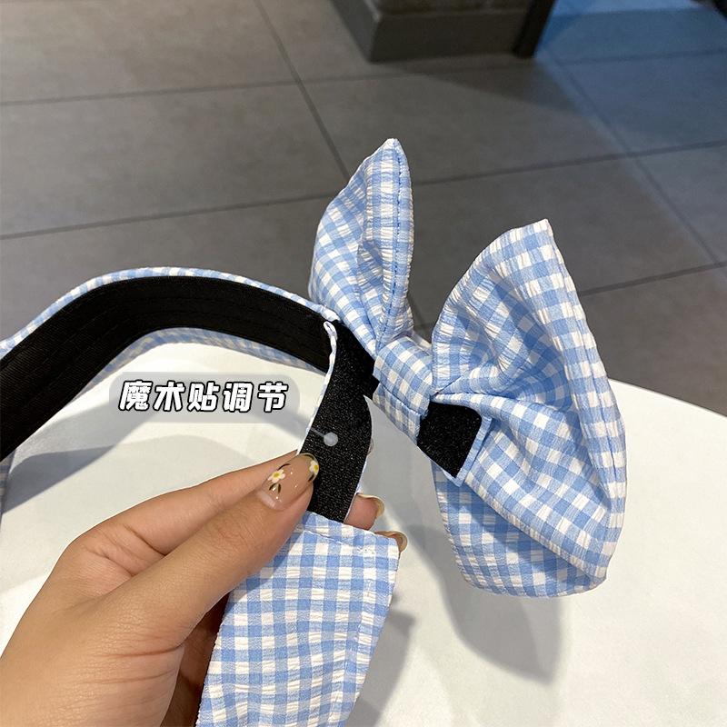 Small Plaid Removable Bow Empty Top Hat Children Summer Cycling Sun Protection Sun Hat Sports Mountain Climbing Sun Hat