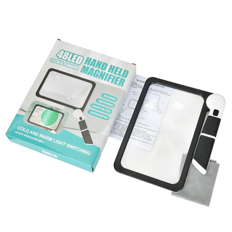 

5X Folding Handheld Illuminated Magnifying Glass with 48 LED Lights High Clarity Large Sheet Magnifier for Seniors Reading чорний