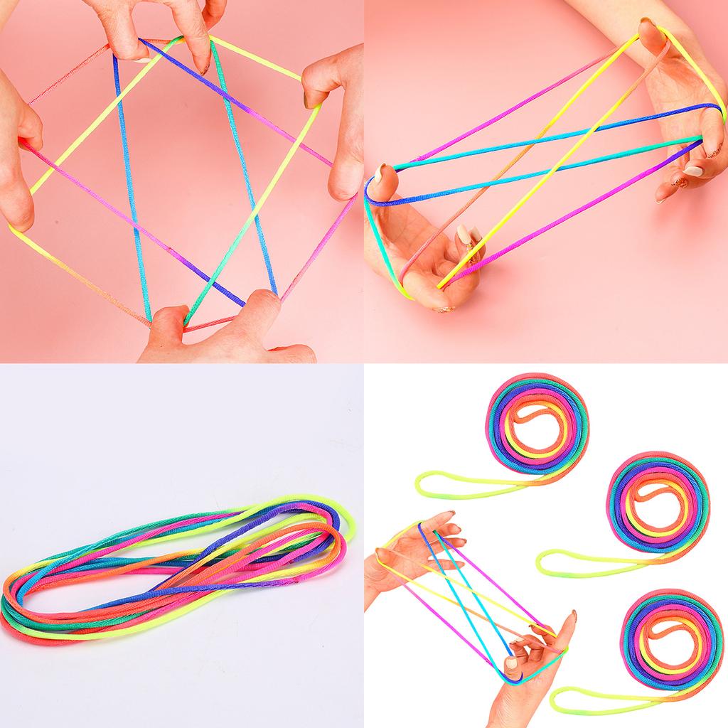 Kids Finger String Game 3 Pack Rainbow Rope Fun Twisting Toy for Children Colorful Nylon Cord Twister Interactive Play