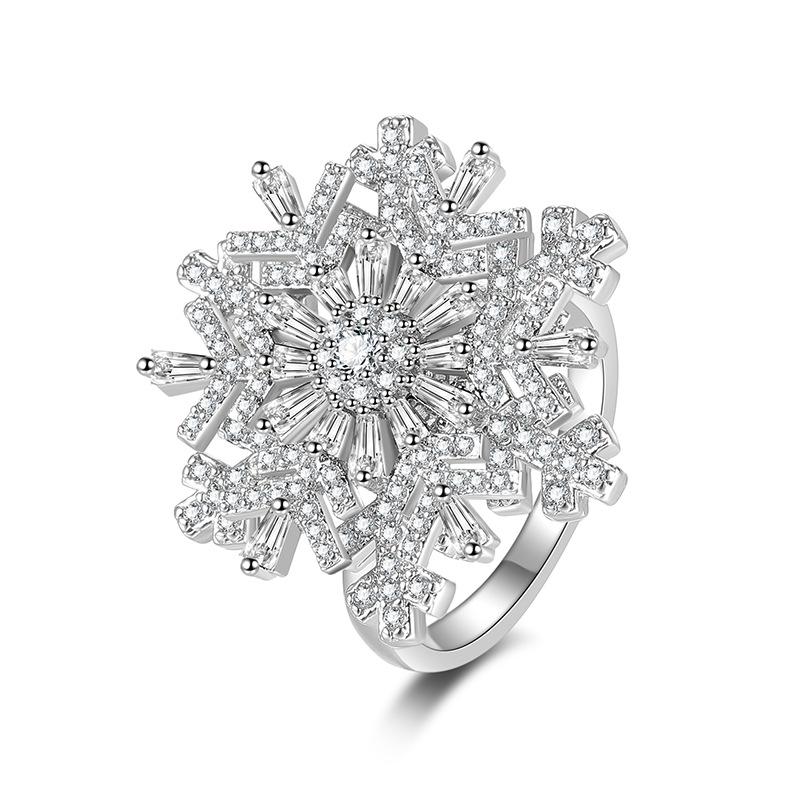 2026 High-end Luxury Exaggerated Snowflake Ring, Changing Rings, Fashion Personality, Rotatable Index Finger Ring Resizable
