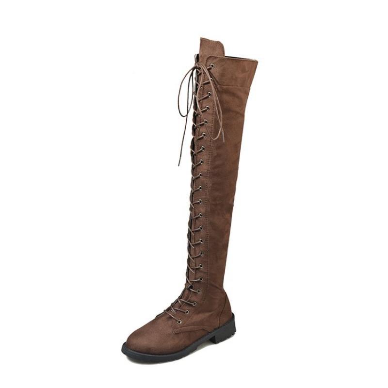 

Knee boots women s autumn and winter new large size wish women s boots low heel lace-up boots women s hair 43