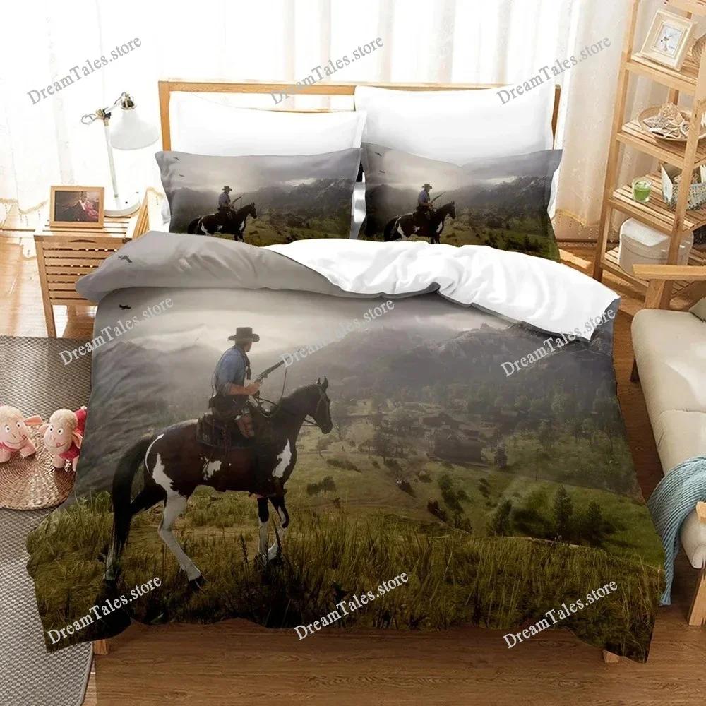 Exquisite 3D Red Dead Redemption Wallpaper Print Bedding Set Duvet Cover Comforter Bed Youth Kids Girls Boys Luxury Gift