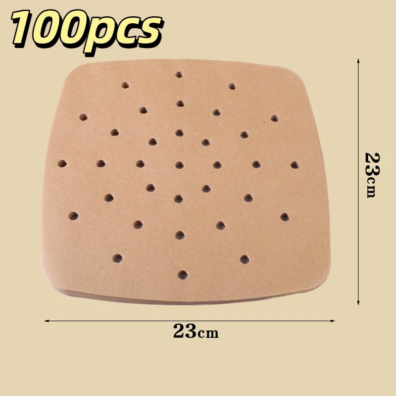 100Pcs Air Fryer Paper Disposable Air Fryer Parchment Kraft Paper Liners Non-Stick Steamer Liners For Oven Microwave Steaming