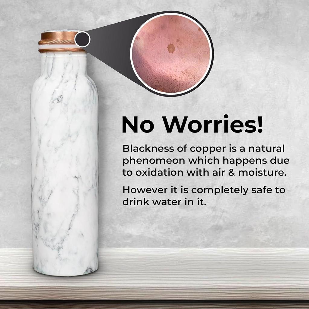 Copper Water Bottle 1 Litre Alkaline and Anti Oxidant 100% Leak Proof, Office,Modern Tamba Bottle   (White Natural Marble)