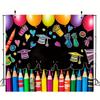 Colorful Crayon Pattern First Day Of School Backdrop-Polyester Banner For Classroom & Graduation Party Decor, Indoor/Outdoor Use