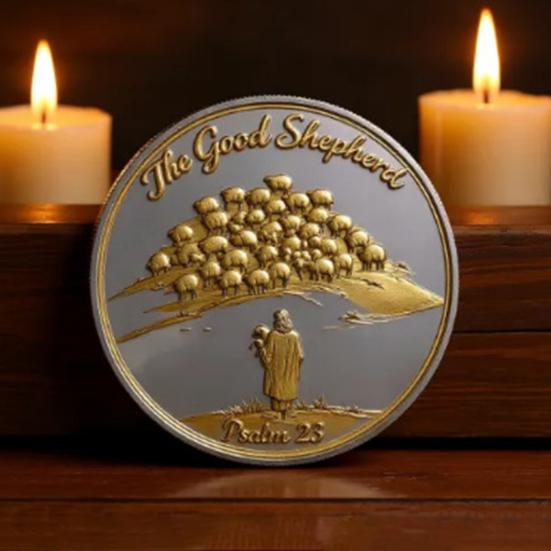 Thou Art with Me Faith Commemorative Coin Jesus The Good Shepherd Protecting Lamb from Wolves Pocket Token Psalm 23:4 Faith Challenge Coin Religious