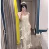 New French sexy temperament ruffle leaf edge splicing polka dot suspender dress women's summer pure desire spice girl long dress tide