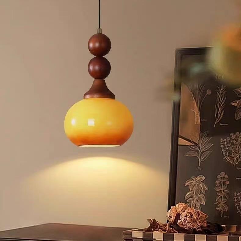 Mid-Century Wabi-Sabi Walnut Glass Pendant Light for Entryway, Hallway, Bar, Study, or Bedroom.