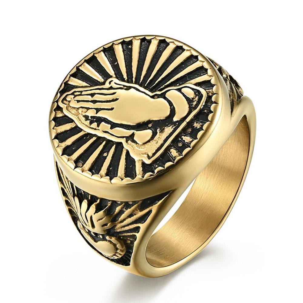 Praying Hands Stainless Steel Ring Titanium Steel Praying Hands Men s Rings 8 золотой