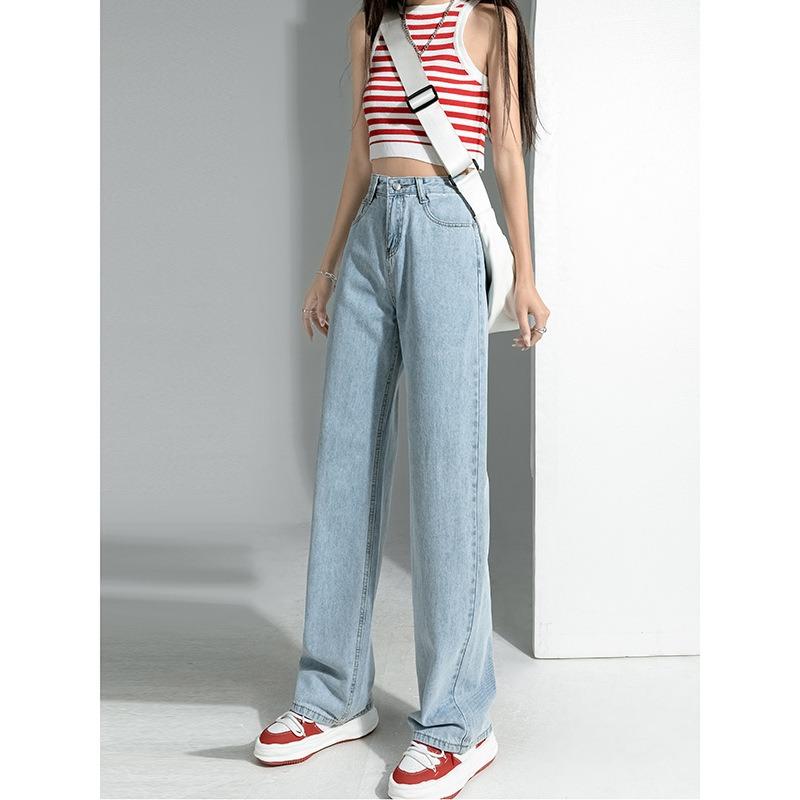 Narrow Version Wide-leg Jeans Women's Autumn Thin Light-colored High-waisted Straight Loose and Thin Small Floor Pants