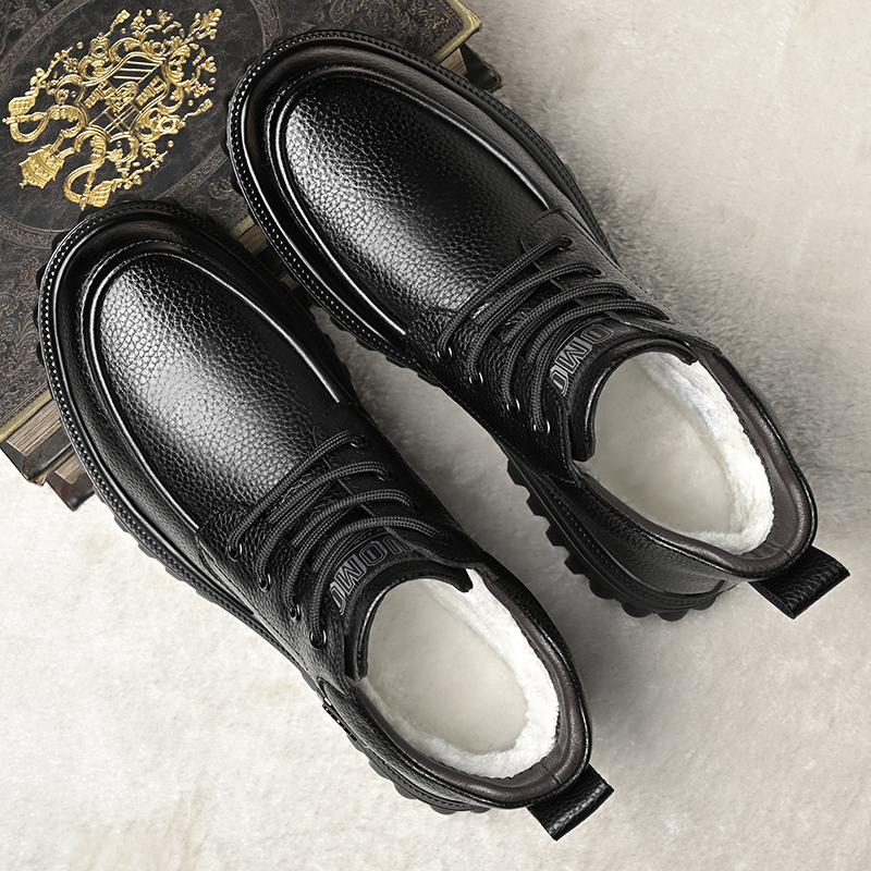 Shoes for Men new Winter Fashion Non-slip Cotton plush Shoes Men Thickened Leather Casual Snow Boots