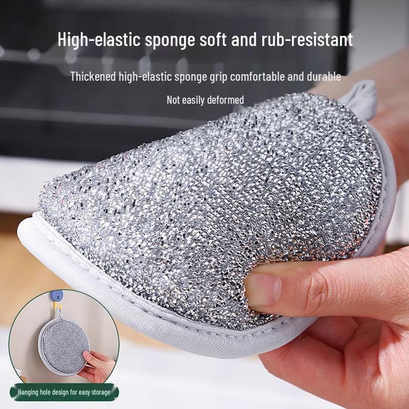 Non-stick Double-sided Dishcloth with Silver Thread Scrub Sponge