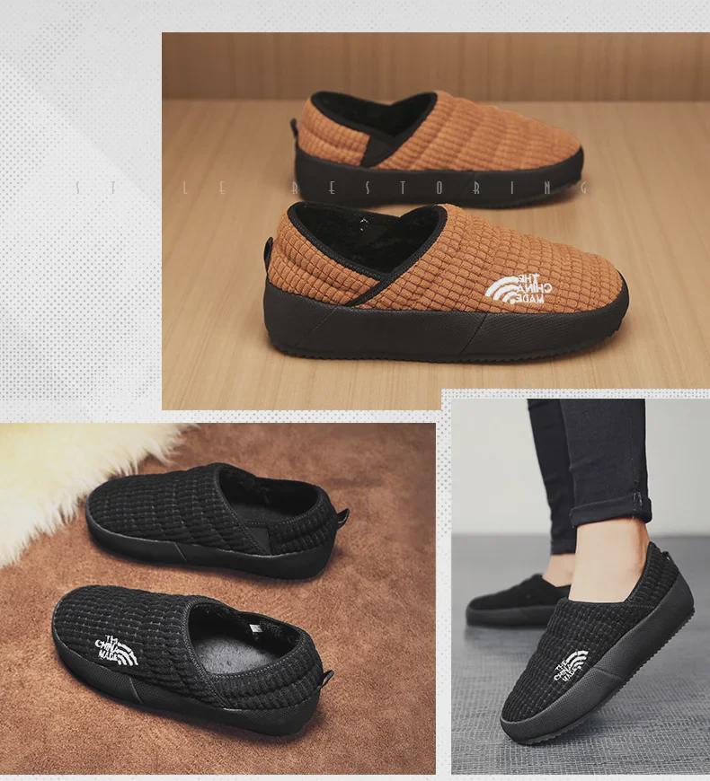 Xuheng Men's Winter Corduroy Warm Plus Velvet Low-Top Outdoor Cotton Shoes