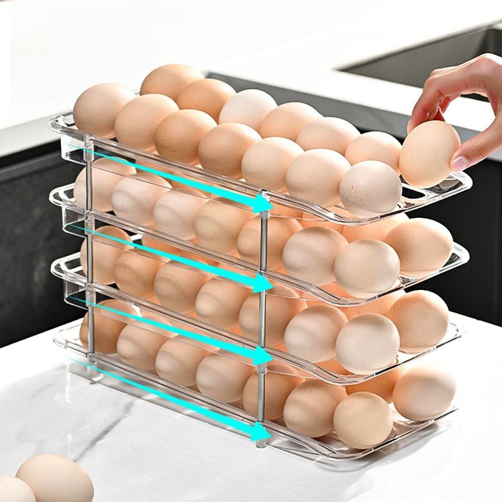 Transparent Automatic Rolling Egg Container Large Capacity Egg Rolling Storage Box  for Home