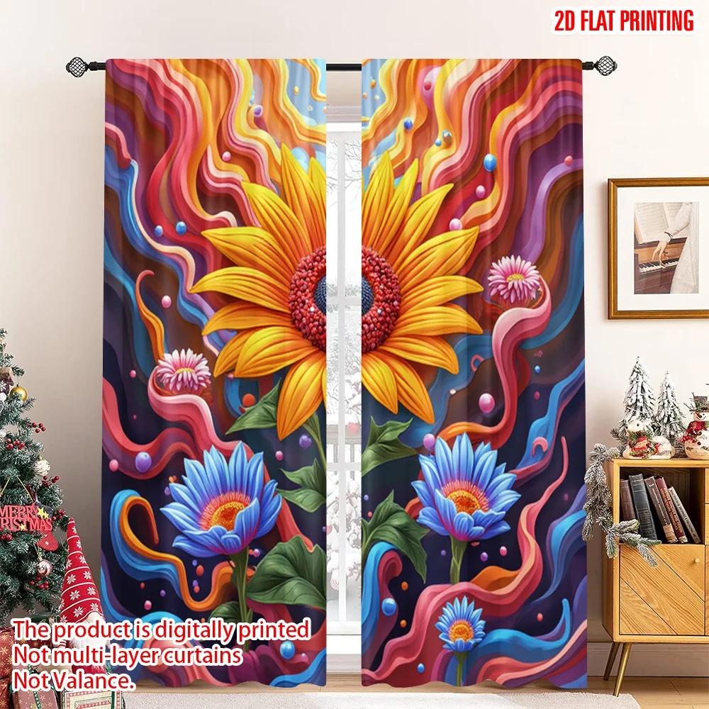 

Flat Printing Scene Curtain Retro Flower Heart Swirl Digital Printed Polyester Drapes All Season Party Holiday Decor Curtains Set Of 2 Made W100*H70(CM)-Hooks&2PCS