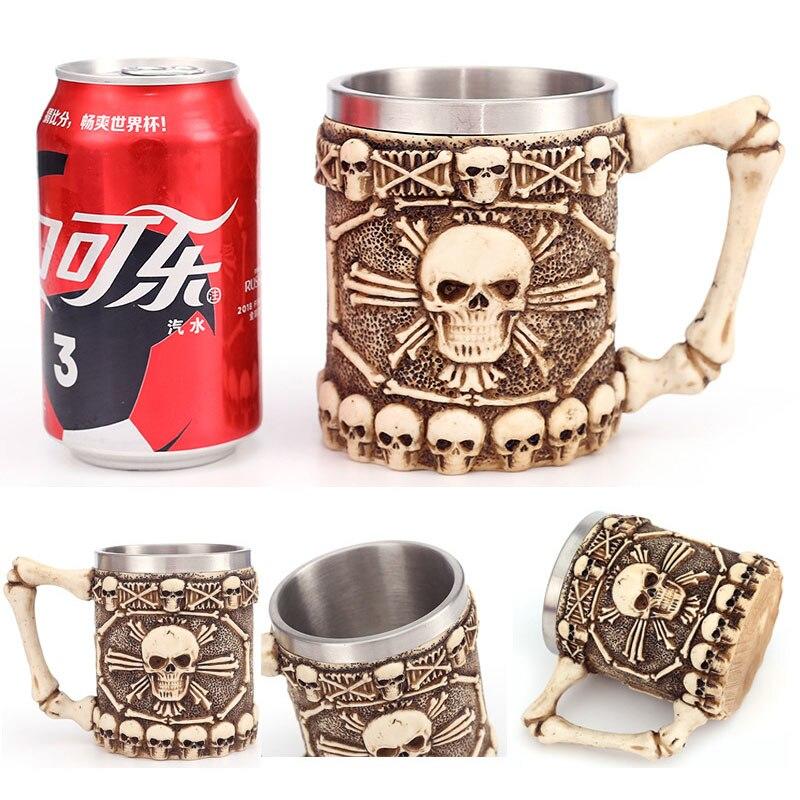 Skull Coffee Mug with 3D Bone Holder Design Creepy Beer Stein Cups Creative Halloween Decor | Mugs