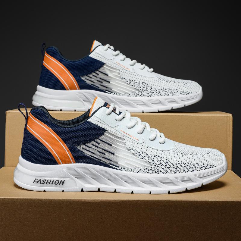 

Men s Running Shoes Fashion Woven Knit Breathable Sneakers Comfortable Non-slip Lace-up Casual Sport Shoes Male Tenis Masculino 39 темно-синий