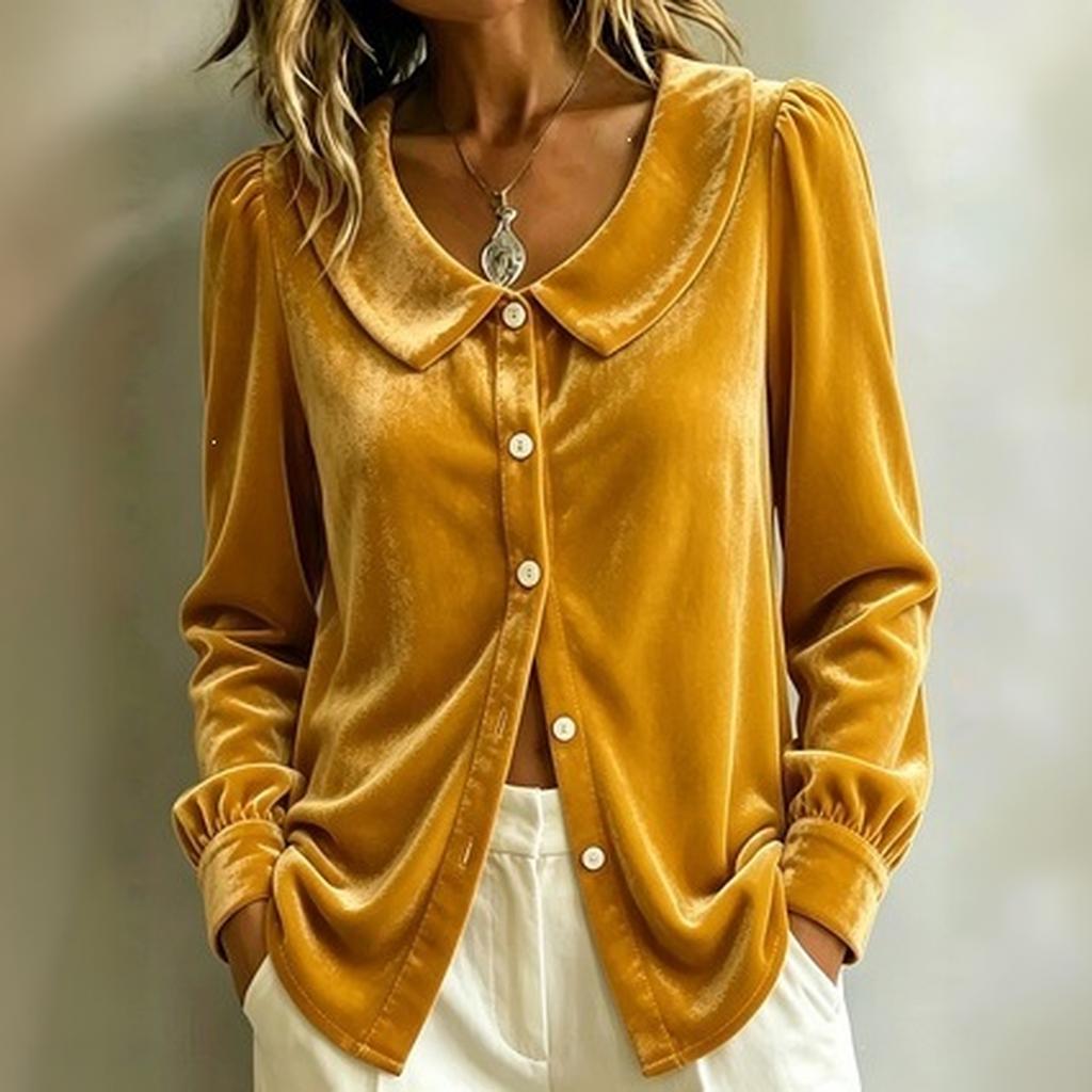Women's Velvet Lapel Cardigan - Long Sleeve Single Breasted Button Front, Casual Open Front Jacket for and Evening