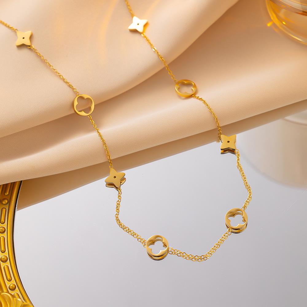 High-End Four-Leaf Clover Titanium Steel Necklace - Elegant, Fade-Resistant Clavicle Chain for Women