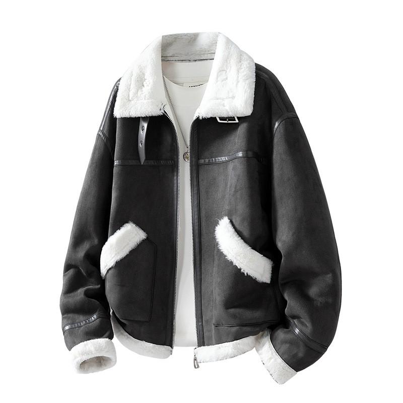 Mens Winter Fleece-Lined Cotton Puffer Jacket With Faux Fur Collar Short Coat Casual Wear