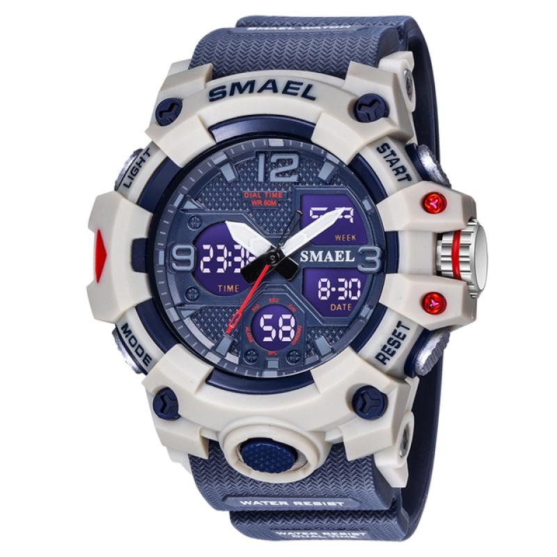 Orologio sportivo digitale da uomo, con quadrante grande, impermeabile, con cronometro, sveglia, retroilluminazione a LED, Camouflage-grigio, Large-53mm, Digitale