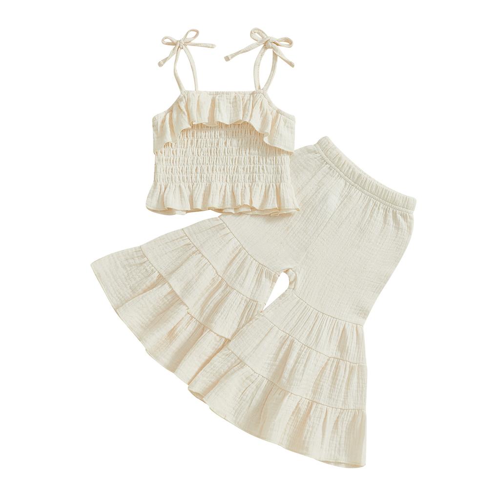Citgeett Summer Kids Toddler Girl Outfits Set Sleeveless Strap Camisole Elastic Waistband Flare Pants Solid Color Outfits