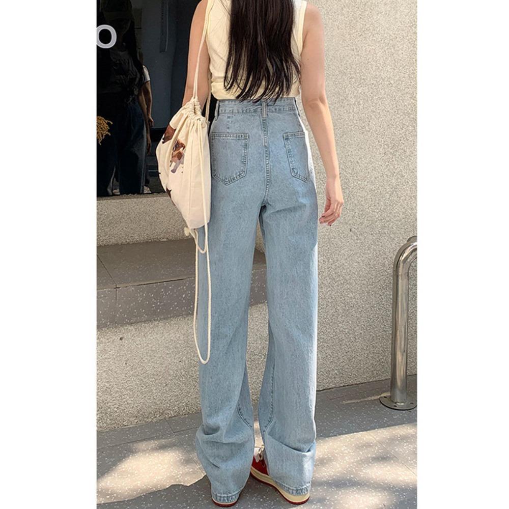 Trendy wide-leg jeans women's 2025 spring and autumn thin small high-waisted and thin straight floor-mopping jeans
