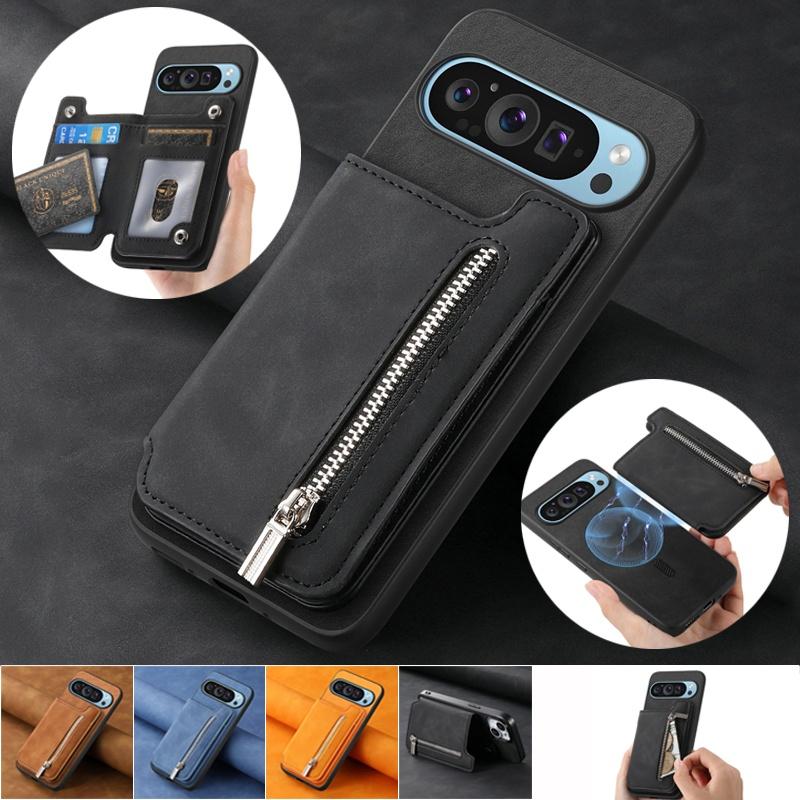2 in 1 Magnetic Leather Zipper Wallet Phone Case for Google Pixel 10 Pro XL 8 7A 7 9A 8A Card Slots Flip Cover Coque Hoesje Etui