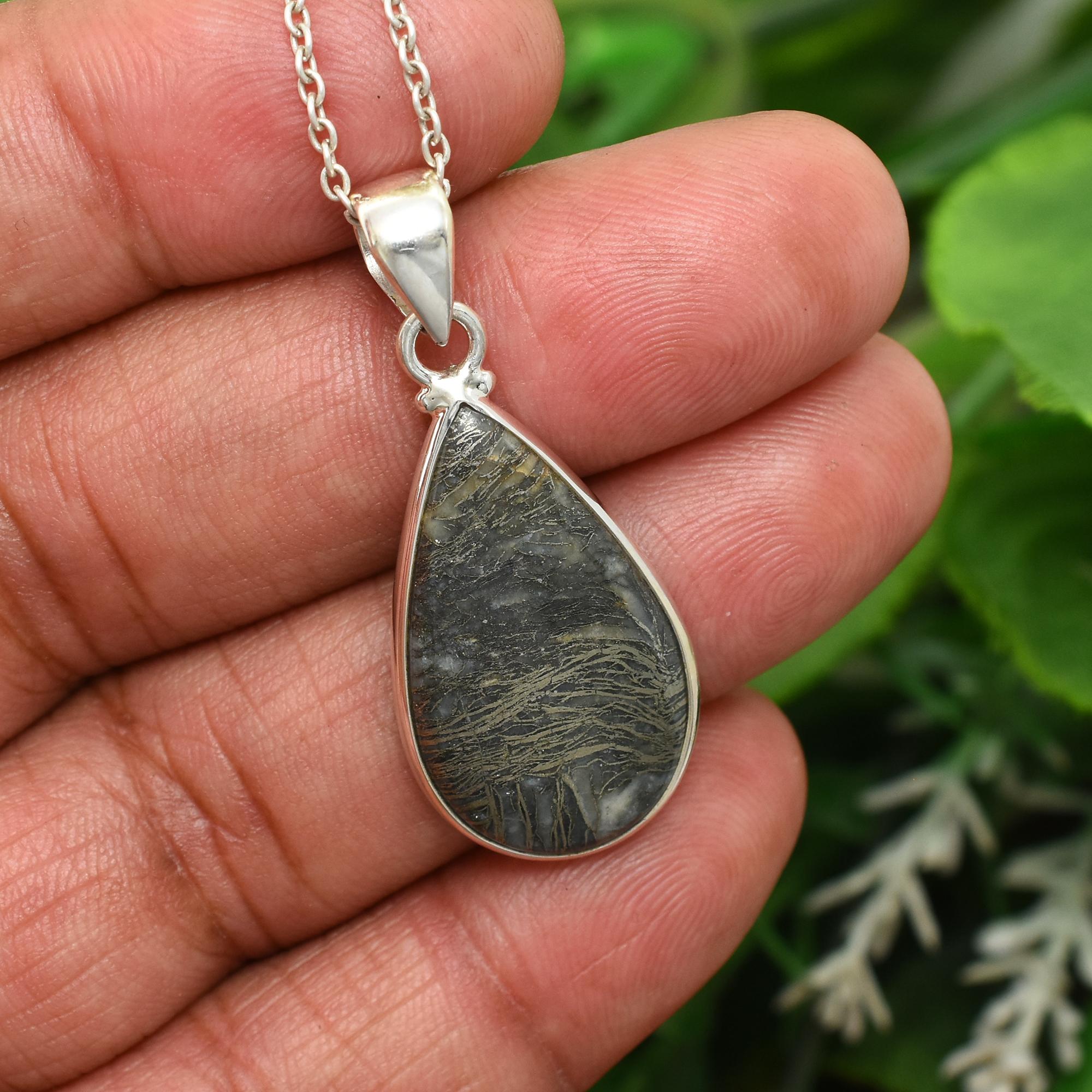 

Feather Pyrite Necklace, 925 Sterling Silver Pendant Necklace, handmade Crystal Silver Jewelry, Feather Pyrite Pendant, Gift For Her 1.55 Inches Length срібний
