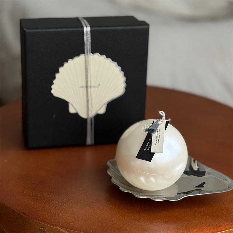 Cute Shell Pearl Scented Candles With Stainless Steel Plate Tray 1pcs Stuis Noke-free Atmosphere Home Decoration