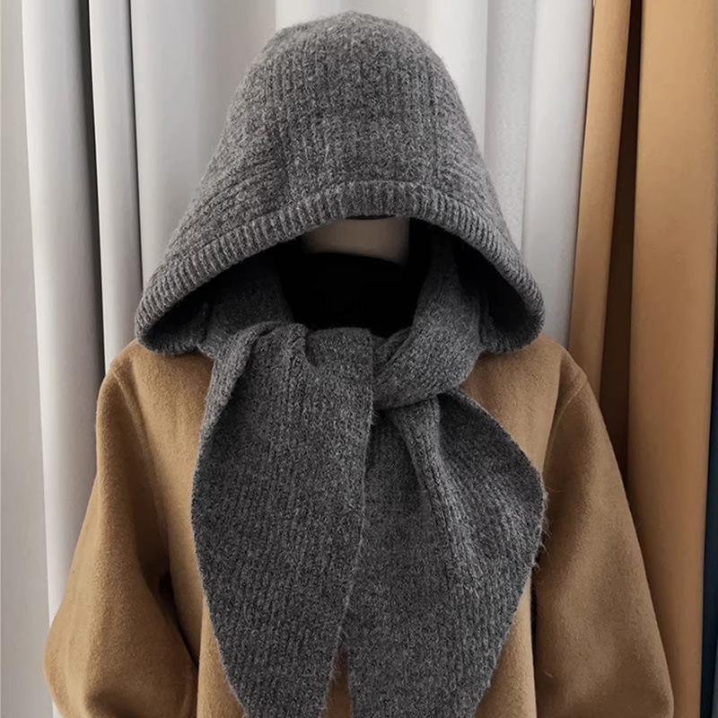 

Осень и Зима Новая Однотонная Вязаная Шапка Женская Шаль Все в Одном Двойного Использования Верхняя Одежда Утолщенная Теплая Защита Шеи Шарф M（56-58cm）