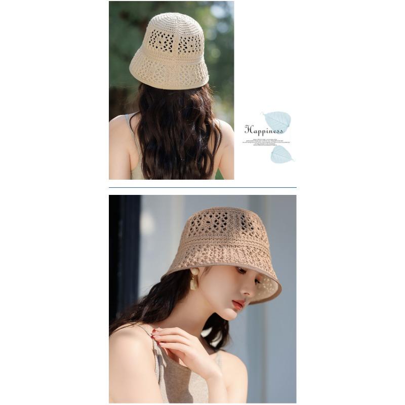 Women S Hollow Knit Breathable Fisherman Hat Sun Protection Face Slimming Casual Sun Hat