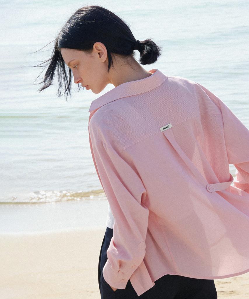 Myuleus Summer Striped See-Through Shirt (Imported Fabric) [Peach]